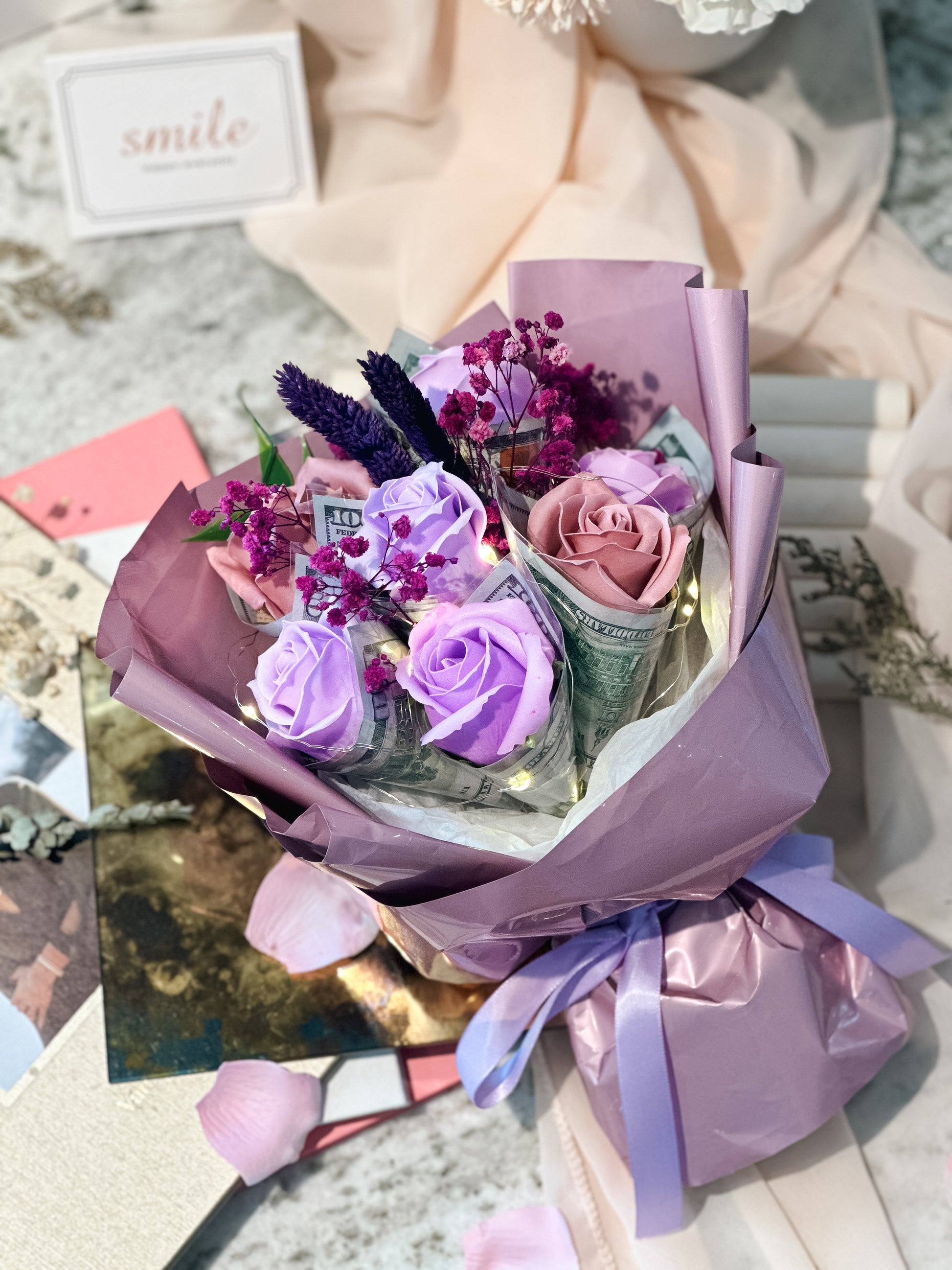 1 Dozen HK Wrapped Money Rose Bouquet in Temple City, CA - Floressence  Flower Boutique