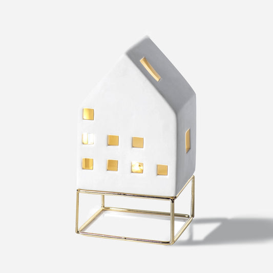 LED Ceramic House on Gold Metal Base