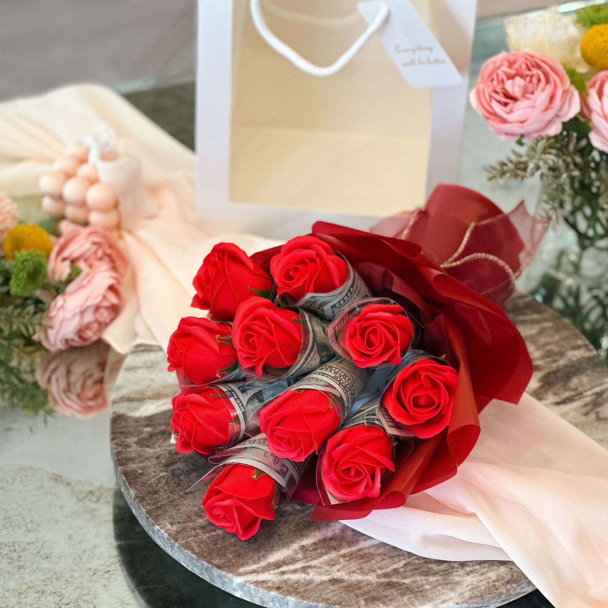Gift box and fresh flowers · Free Stock Photo